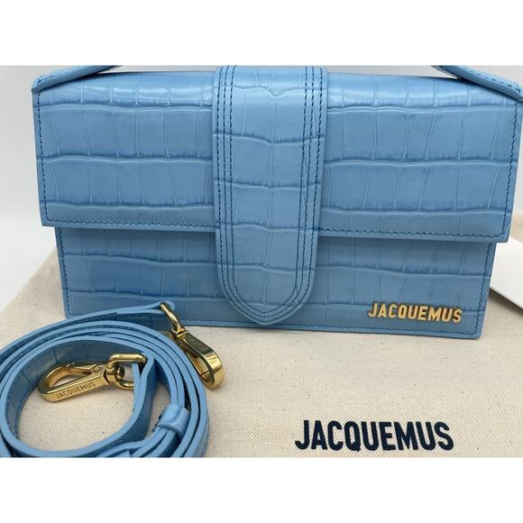 NEW JACQUEMUS LE GRAND BAMBINO CROC LEATHER CROSSBODY BLUE TOTE BAG PURSE NWT - Picture 12 of 14